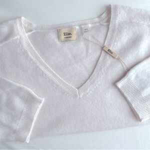 ELIE TAHARI CASHMERE V NECK SHORT SLEEVE SWEATER TOP NEUTRAL Frost White M